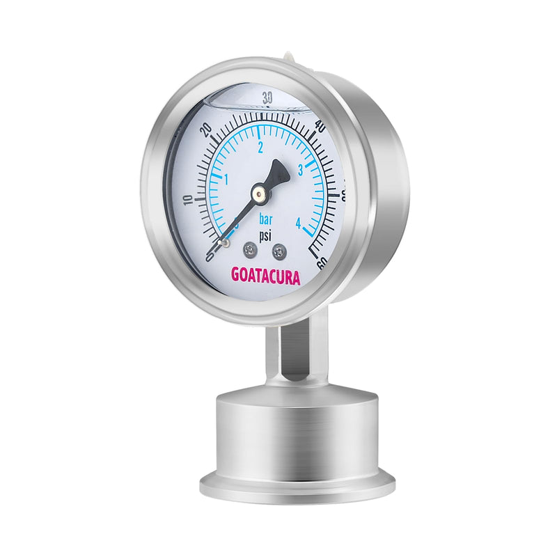 [Australia - AusPower] - 0-60psi Sanitary Pressure Gauge, 2.5" Stainless Steel Pressure Gauge, Glycerin-Filled, 1.5" Tri Clamp Bottom Connection 0-60psi 