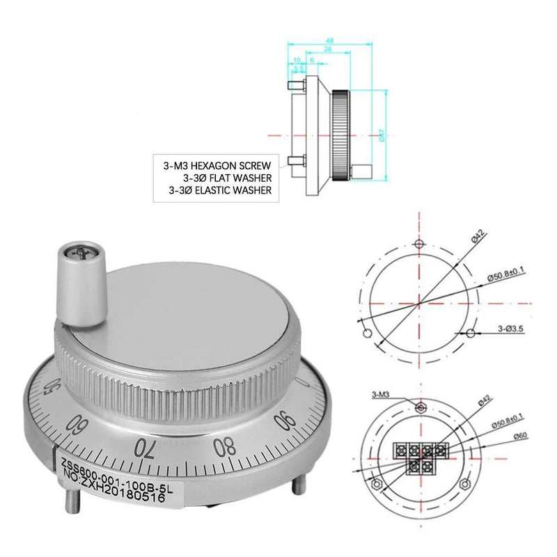 CNC Pulse Generator, 5V 60mm Hand Wheel Pulse Transmitter, Router, Manual Control for CNC System Milling Machine (White)