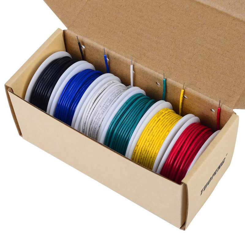 [Australia - AusPower] - 20 awg Wire Solid Core Hookup Wires-6 Different Colored Jumper Wire 26.3 ft or 8 m Each, 20 Gauge Tinned Copper Wire PVC (OD: 1.7mm) Hook up Wire Kit 20 awg Solid Wire kit 26ft 