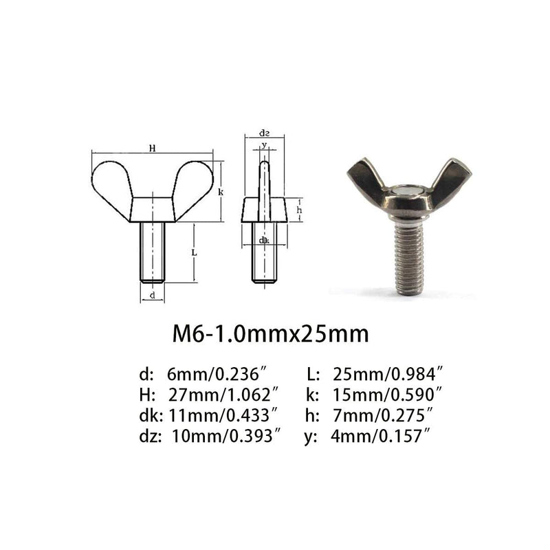 [Australia - AusPower] - M6-1.0x25mm Wing Bolt with Washers Hex Nuts Wing Screw Stainless Steel Butterfly Bolt Screw Thumb Hand Screws 5Sets M6-1.0x25mm 