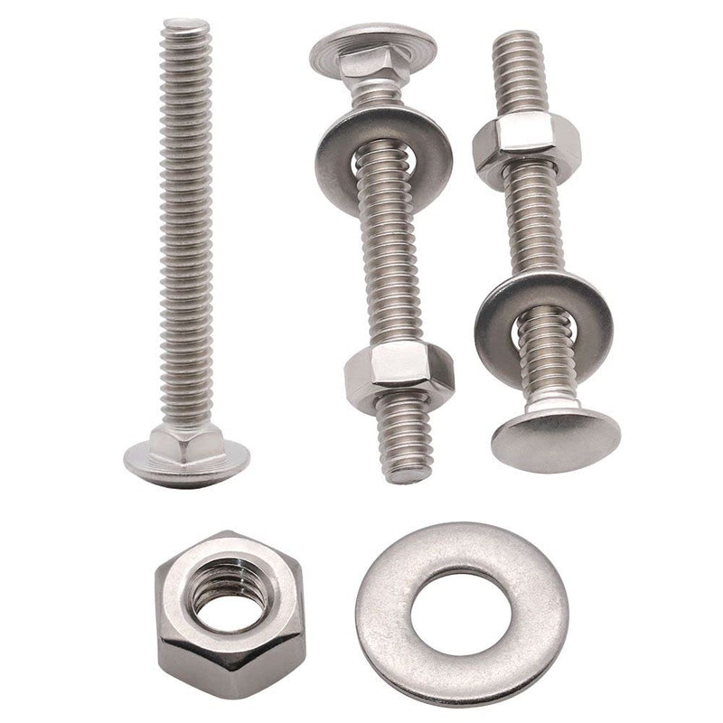 [Australia - AusPower] - 1/2-13 x 3-1/2" (4 Sets) Stainless Steel Square Neck Carriage Bolts with Nuts and Washers, Full Thread, No Coating Plain Finish, Coarse Thread UNC, Stainless Steel 304 (18-8) 1/2-13 x 3-1/2" 4 