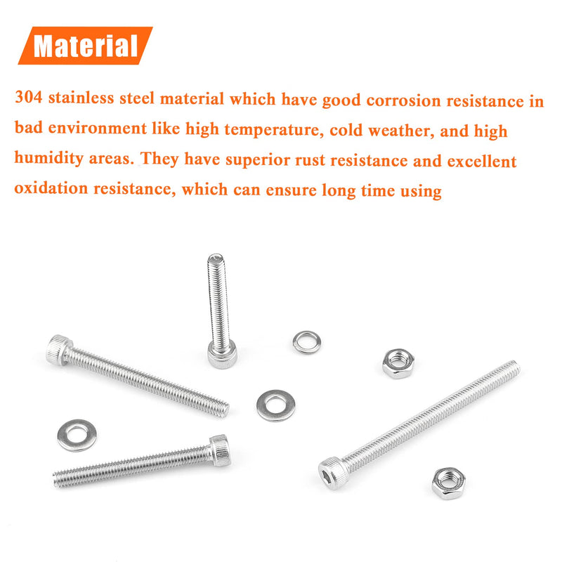 [Australia - AusPower] - 200 Pieces M4 x 30mm /35mm /40mm /45mm /50mm, Hex Socket Head Cap Metric Screws Bolts Washers Nuts Kit, 304 Stainless Steel M4 x 30/35/40/45/50mm 