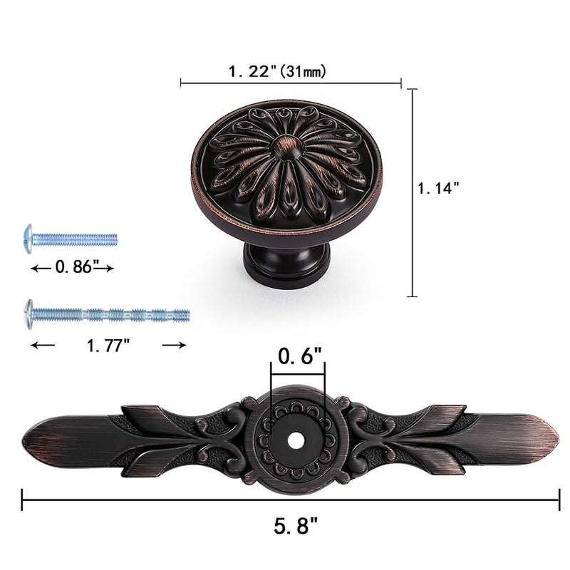 10Set Cabinet Knobs & Back plate,ORB Flower Drawer Hardware for Kitchen | 1-1/5”Flower Knobs and 5-4/5”Plate for Kitchen Bathroom,TV Cabinets Decorative Knobs and Drawers Cabinet Hardware Oil Rubbed Bronze 10
