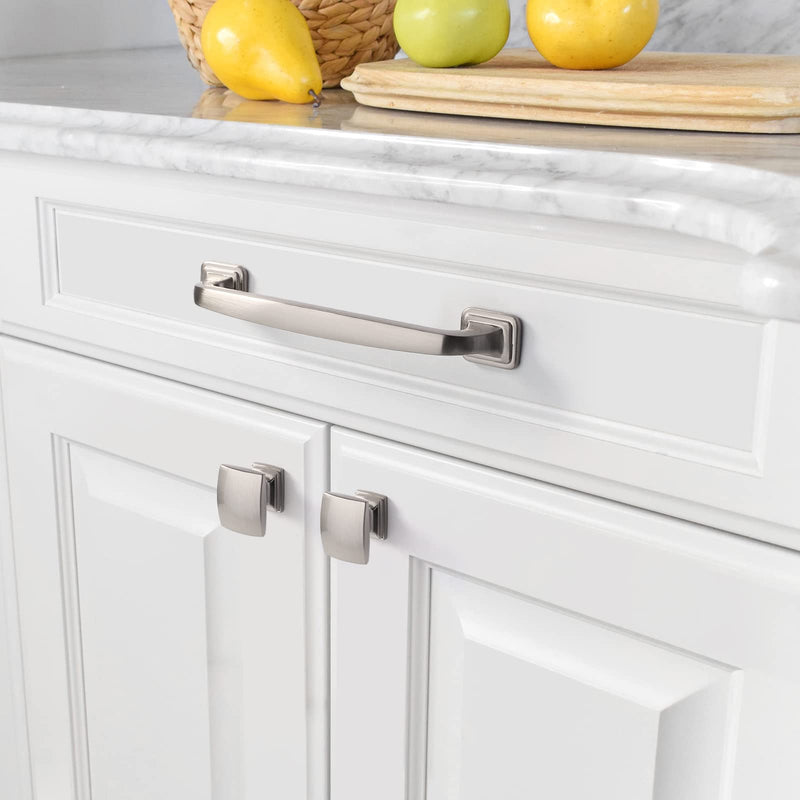 Amerdeco 10-Pack Brushed Satin Nickel Cabinet Knobs & Pulls - 1-1/8 Inch Single Hole Square Drawer Handles for Bathroom Cabinets ZH0011 10 Pack