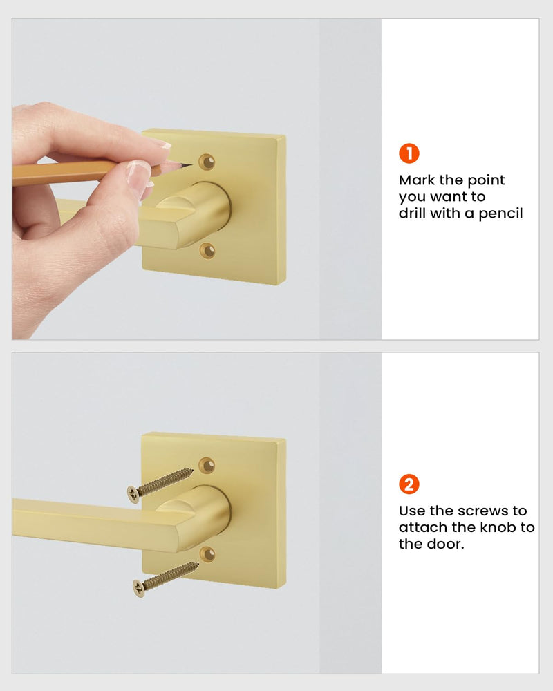 Haidms Gold Dummy Door Handles, Brushed Gold Dummy Door Handles, Zinc Alloy Brushed Brass No-Turning Door Handles for Closet, Heavy Duty Single-Sided Modern Square (2 Pieces/1 Packs) 1