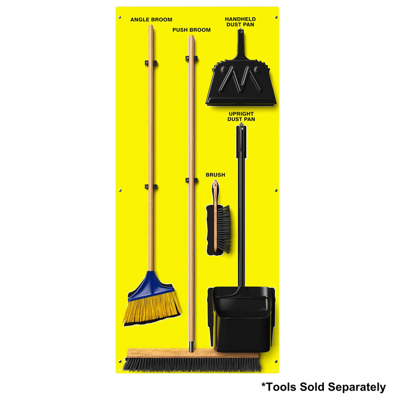 Clean & Sweep 5S Shadow Board/Wall Mount Broom Holder, 68" x 30" Board, 5S Cleaning Station - Board Only, Tools Sold Separately, Made in The USA by AccuformNMC, Yellow/Black, PSB614YLBK Max-Duty Aluminum
