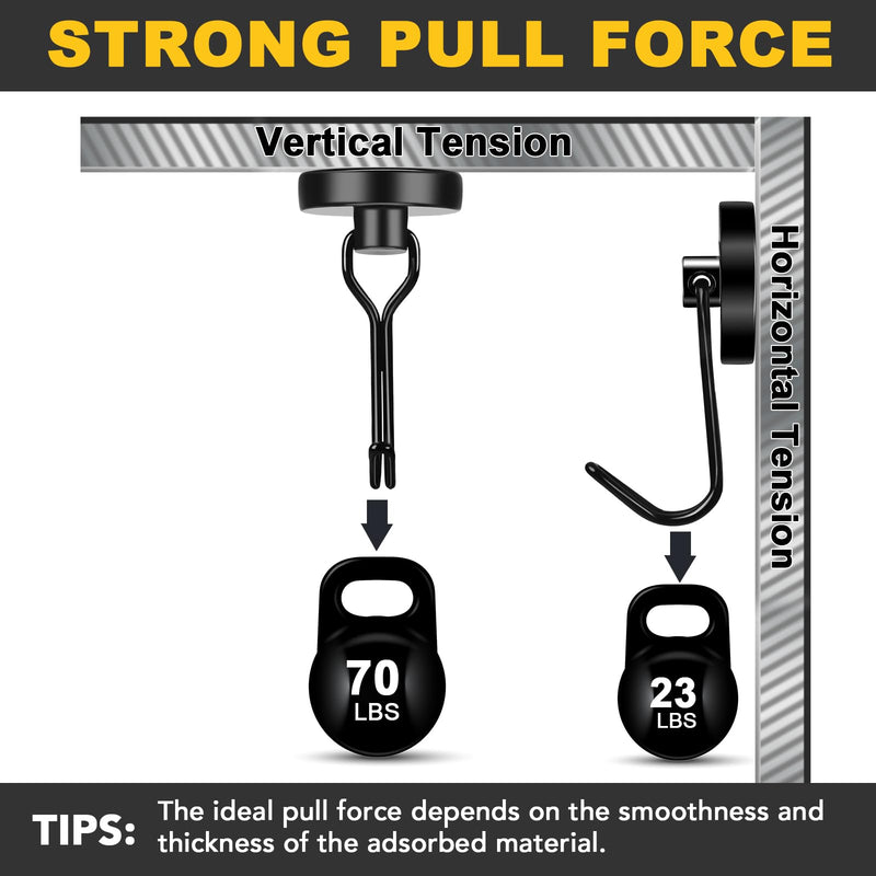 [Australia - AusPower] - MIKEDE Black Strong Magnetic Hooks, 70LB+ Swivel Swing Magnetic Hooks Heavy Duty, Cruise Hooks Neodymium Magnets with Hooks for Hanging, Home, Metal Door, Office and Garage - Pack of 4 70lbs-4Pack 