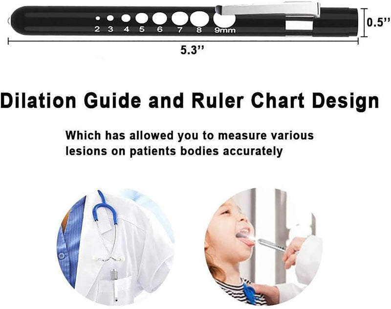 [Australia - AusPower] - Pen Lights for Nurses Doctors, 2 Pack Reusable Medical PenLight with Pupil Gauge and Ruler, with 4 AAA Batteries for Nursing Students Essentials Black and White 