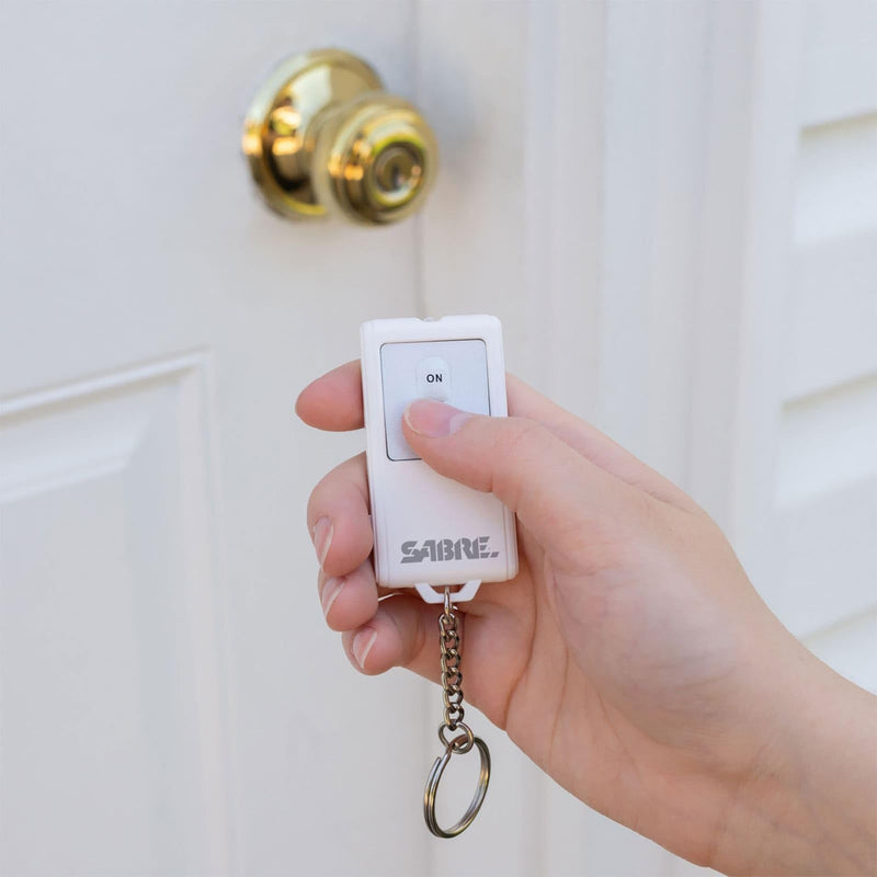 Sabre Home Security System with Remote, 125dB Alarm, Audible Up to 850 Feet (259 Meters), Wireless, Comes with 1 Motion Sensor Alarm, 2 Door or Window Alarms and 1 Remote Key Fob, Home and Away Modes