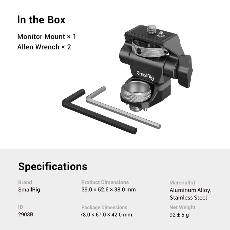 [Australia - AusPower] - SmallRig Adjustable Camera Monitor Mount for ARRI-Style (Upgrade), 360° Swivel and 180° Tilt Monitor Holder Anti-Twist Support 5” and 7” Field Monitor- 2903B 