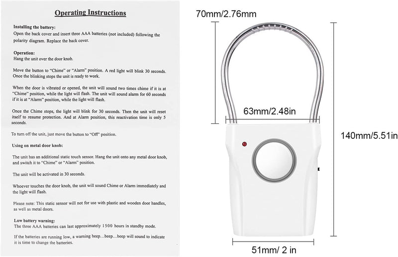 [Australia - AusPower] - Door Handle Alarm with Vibration Triggered 120dB Alarm Audible up to 550FT Away Hangs on Door Knob or Handle for Travelling, Hotel, Apartment, Home Security(Pack of 2) 