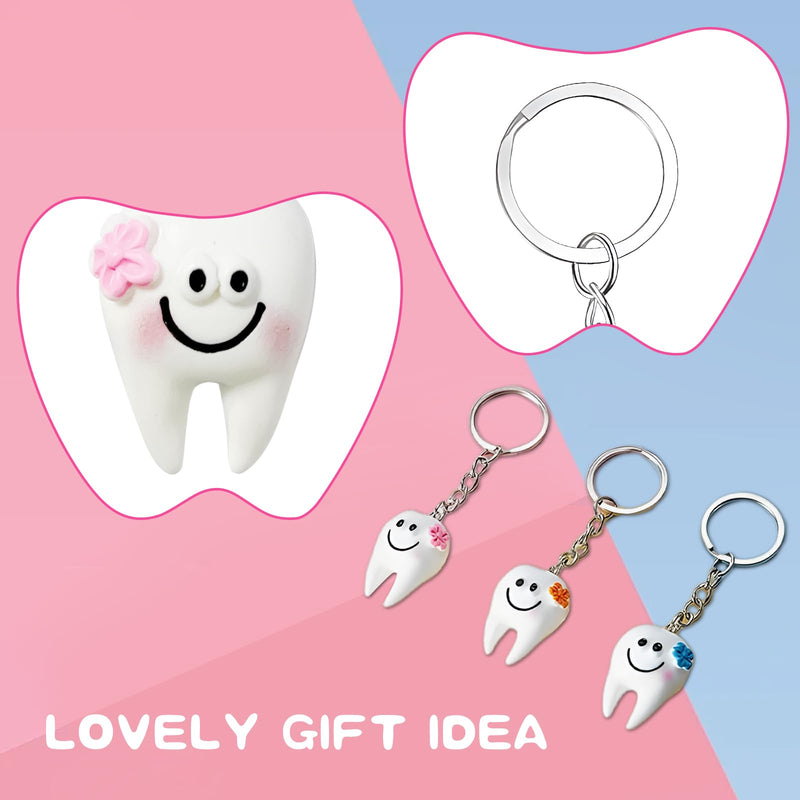 [Australia - AusPower] - 18 Pack Tooth-Shaped Resin Keychains, Dental Key Rings Handbag Pendants Gifts for Dentist, Dental Patients, Birthday Graduation Gifts for New Dentists, Basket Stuffers Party Favors 