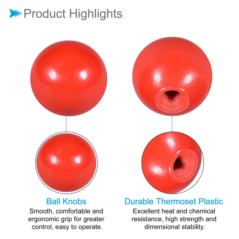 [Australia - AusPower] - Thermoset Ball Knobs, M10 Female Thread 40mm Diameter, Plastic Metric Hand Screw Grip Red - (Applications: for Lathe Machinery Lever Handle), 4-Pieces M10 x 40mm 