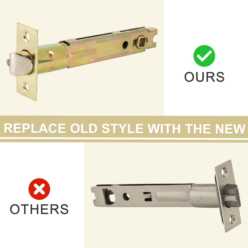 MaxxGeek 5-Inch Backset Entry Door Latch Fit Standard Knobset, 90° Square Interface with Square Corner Faceplate, Requires a 2-1/8" Cross Bore & 1" Edge Bore, Non-Handed, Polished Brass 5" Entry Latch