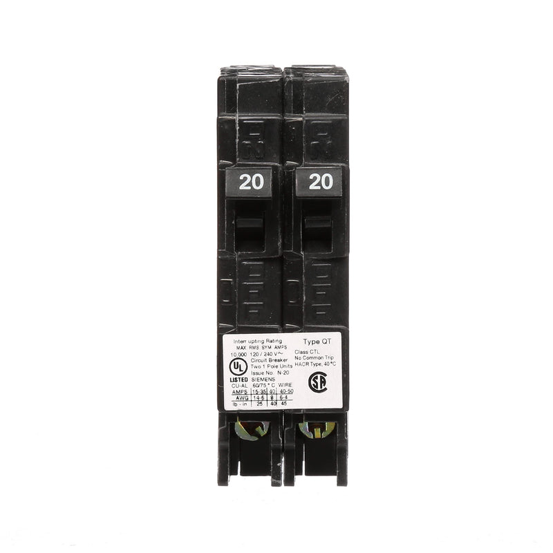 Siemens Q2020 Two 20-Amp Single Pole 120-Volt Circuit Breakers, for use only Where Type QT Breakers are Allowed (Pack of 3) 20 Amp (Pack of 3)