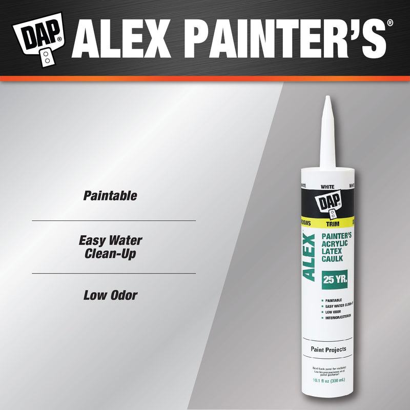 DAP Alex Painter's Acrylic Latex Caulk, White, 10.1 Oz (7079818670)