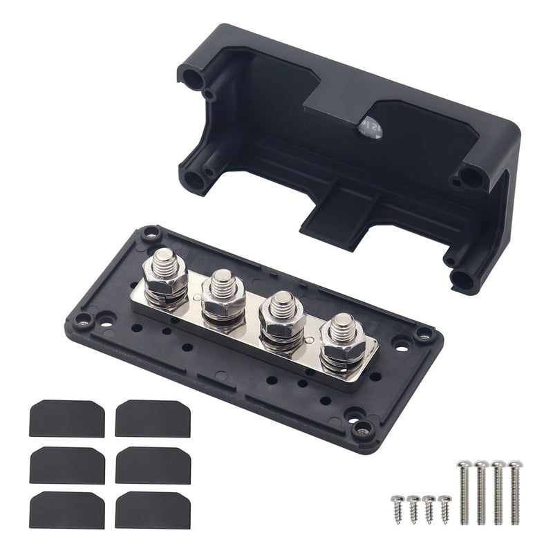 300A Busbar 12 V - 48 V DC Distribution Rail Brass Off-Road Vehicle Mass Distributor Boat Wire Box Camper Busbar Box M10 3/8 Nuts Busbar Black 300A M10(3/8")