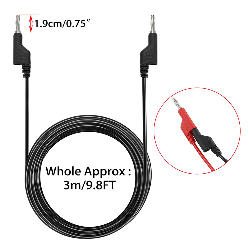[Australia - AusPower] - Sumnacon 5Pcs Banana to Banana Plug Test Lead, 4mm Stackable Banana Plug Wire Test Cable Lead for Multimeter, Electrical Test Wire 1000V/15A 9.8 Ft/3M 
