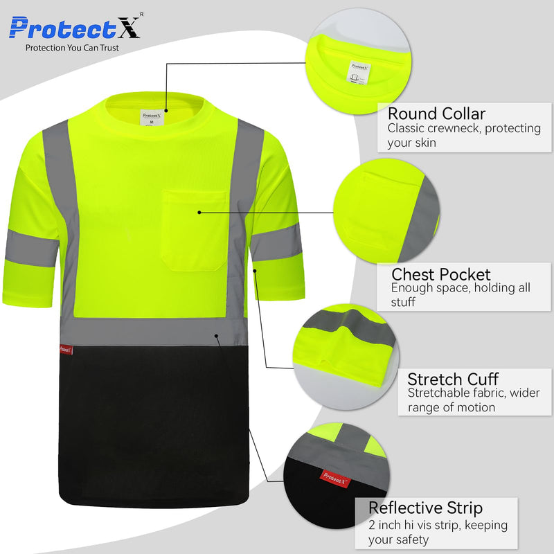ProtectX High Visibility Shirts Short Sleeve Reflective Hi Vis Safety Shirts for Men Class 2 Construction Shirts 2 Pack Green Short 3X-Large