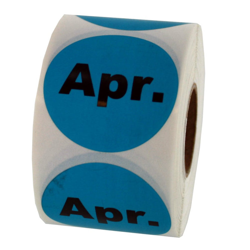 LabelValue.com | April Date Inventory Labels 1.5" Round - 500 Blue Labels Per Roll
