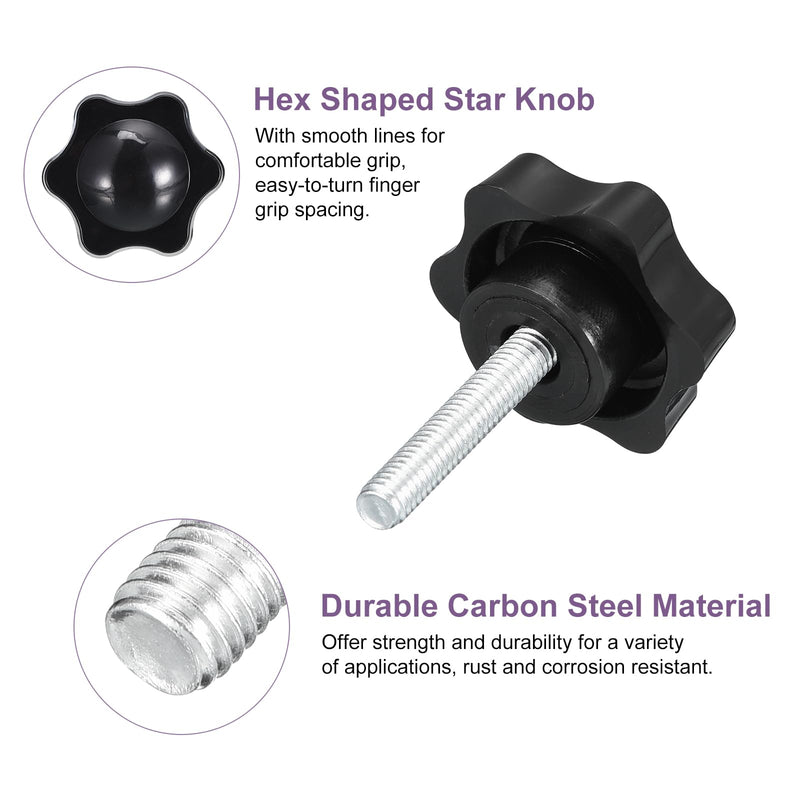 [Australia - AusPower] - uxcell 4Pcs M6 x 30mm Star Knobs, Plastic Hex Shaped Clamping Knob Screw Hand Tightening Replacement Knob for Umbrella Base Replacement knob 