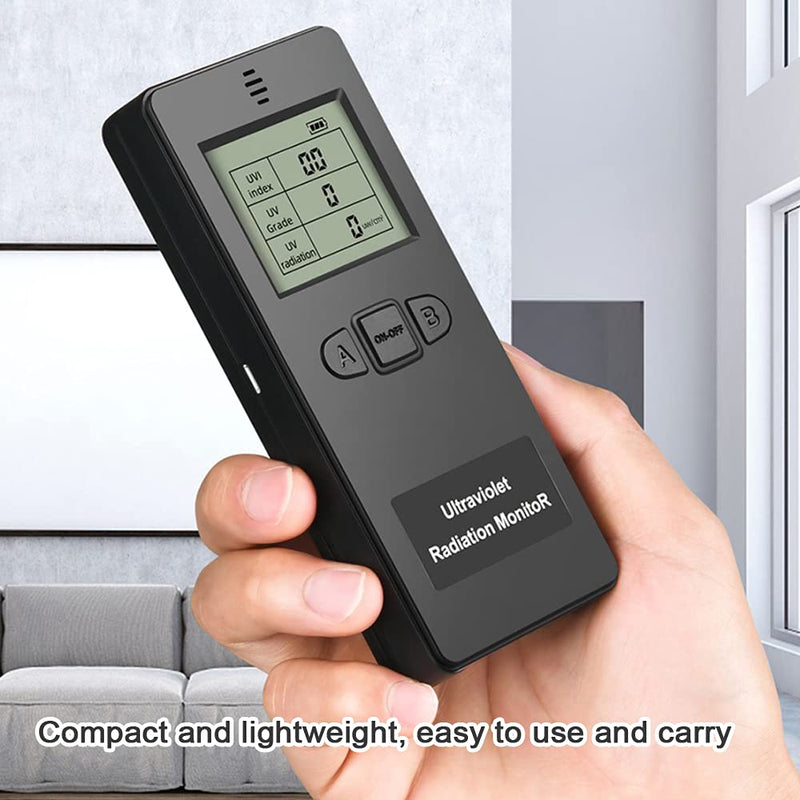 Portable Digital UV Radiation Detector, LCD UVI Meter, Radiometer Tester for Detecting Outdoor Sunlight, 2 x AAA Battery Operated, Suitable for Indoor Lamps in the Home Office