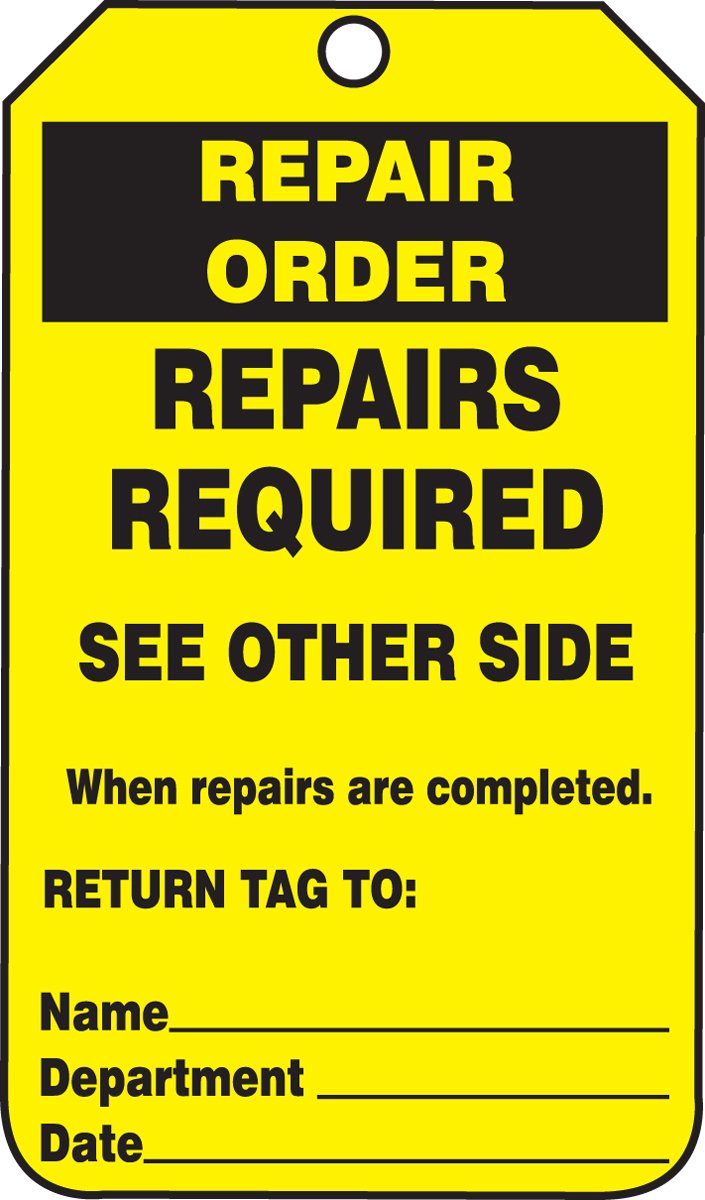 Accuform TRS332CTP PF-Cardstock Jumbo Tag, Legend "Repair Order Repairs Required", 8-1/2" Length x 3-7/8" Width x 0.010" Thickness, Black on Yellow (Pack of 25)
