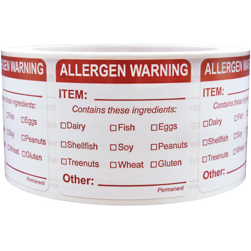 2" Square Allergen Food Warning Labels (Semi Gloss), 500 Labels per Roll