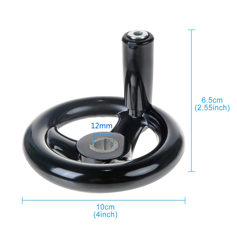 [Australia - AusPower] - YXQ 3.94'' Hand Wheel Black w Revolving Handle 3 Spoked 12mm Hole Adjustment Round Handwheel for Milling Machine 100mm Dia. 