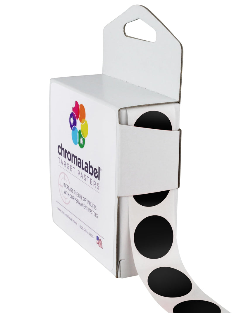 ChromaLabel 0.75 Inch Permanent Round Target Pasters for Shooting and Marksmanship, 1000 Labels per Dispenser Box, Black 3/4" Diameter