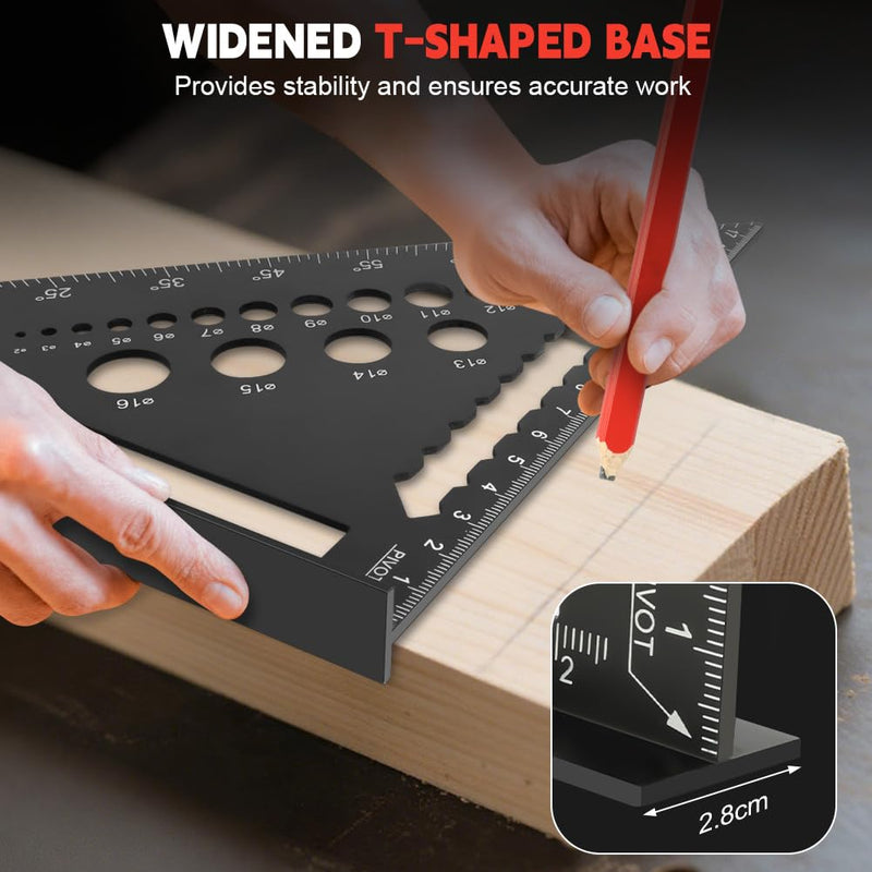 [Australia - AusPower] - flintronic Carpenter's Square Set, 2 Pieces Multifunctional Try Square, 18 cm + 30 cm, Aluminium Ruler Angle Guide Including Flat Carpenter's Pencil for Measuring Angles and Marking Drill Holes 
