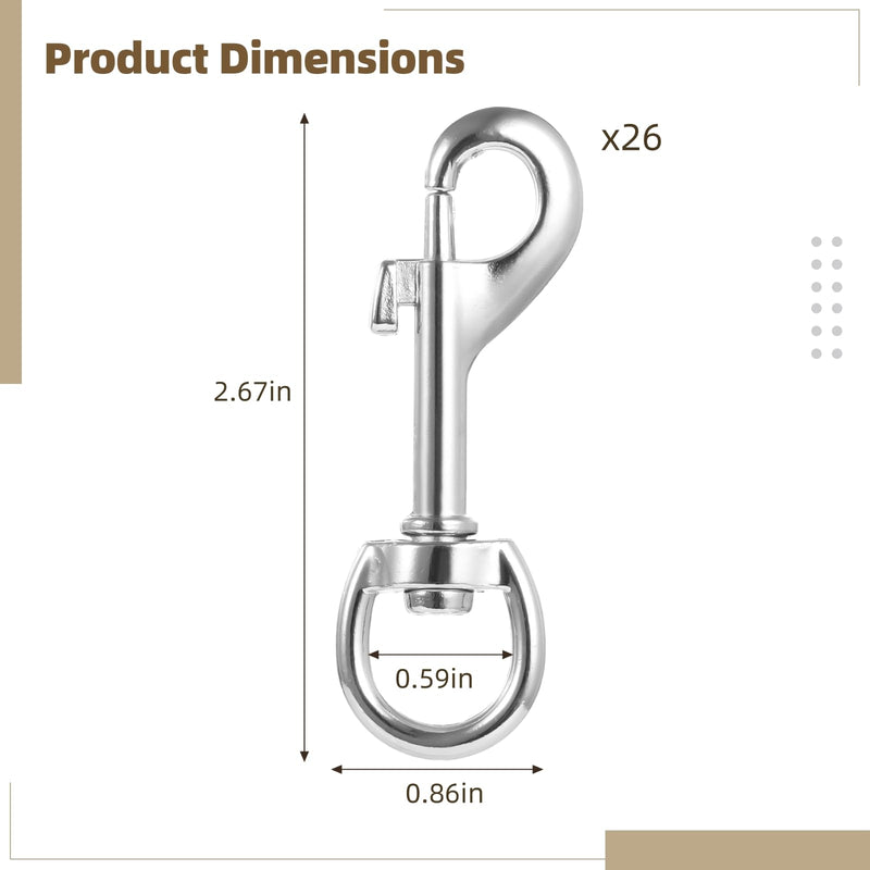 [Australia - AusPower] - 26 PCS Swivel Snap Hooks, 2.67 Inches Swivel Eye Bolt Snap Hook, Zinc Alloy Single Ended Trigger Bolt Hook, Scuba Diving Clips, Heavy Duty Snap Hooks for Flag Pole Rope Pet Leash Camera Strap 