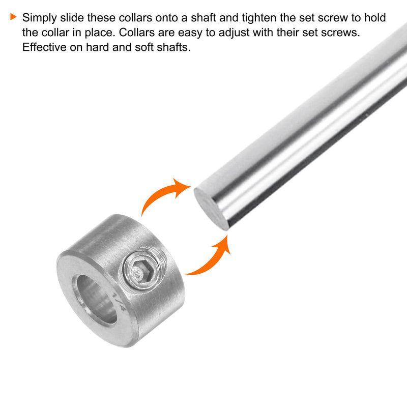 [Australia - AusPower] - 4pcs Shaft Collar 1/4" Bore 304 Stainless Steel Set Screw Shaft Collars, 1/2" OD, 1/3" Width, for Wheel Barrow Axle, Gearbox Assemblies, Machine Tools, Industry 