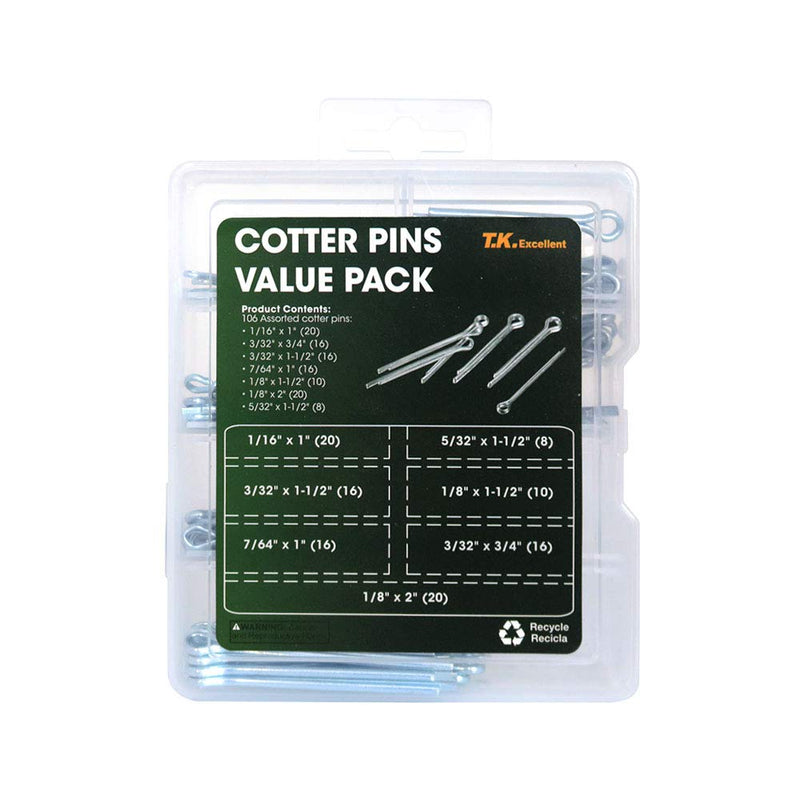 [Australia - AusPower] - T.K. Excellent Cotter Pin Assortment,Zinc Plated Premium Quality Cotter Pins Kit,Holds Pins 106Pcs 