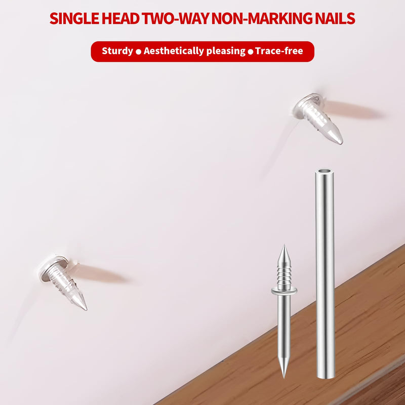 [Australia - AusPower] - 300pcs Double Head Skirting Thread Seamless Nail Double Head Nails Double Side Nails With 3 Installation Barrels for Skirting Seamless Nails Double-Head Screw Solid Wood Baseboard Screws 