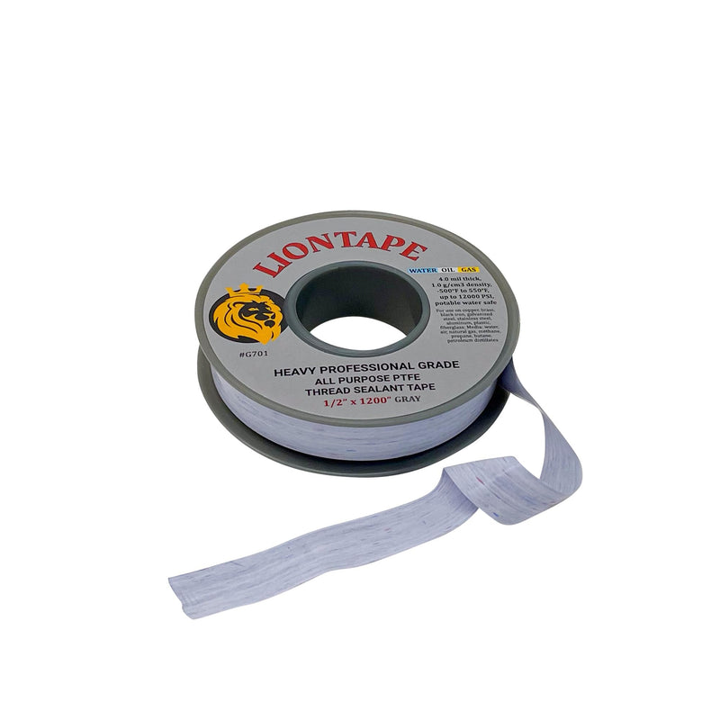 [Australia - AusPower] - Liontape G701 10-Pack 1/2" x 1200" Heavy Duty Professional Teflon Tape, for Water/Oil/Gas, 4-Mil, High Density, Up to 12000 psi, Grey 1/2 Inch Grey 