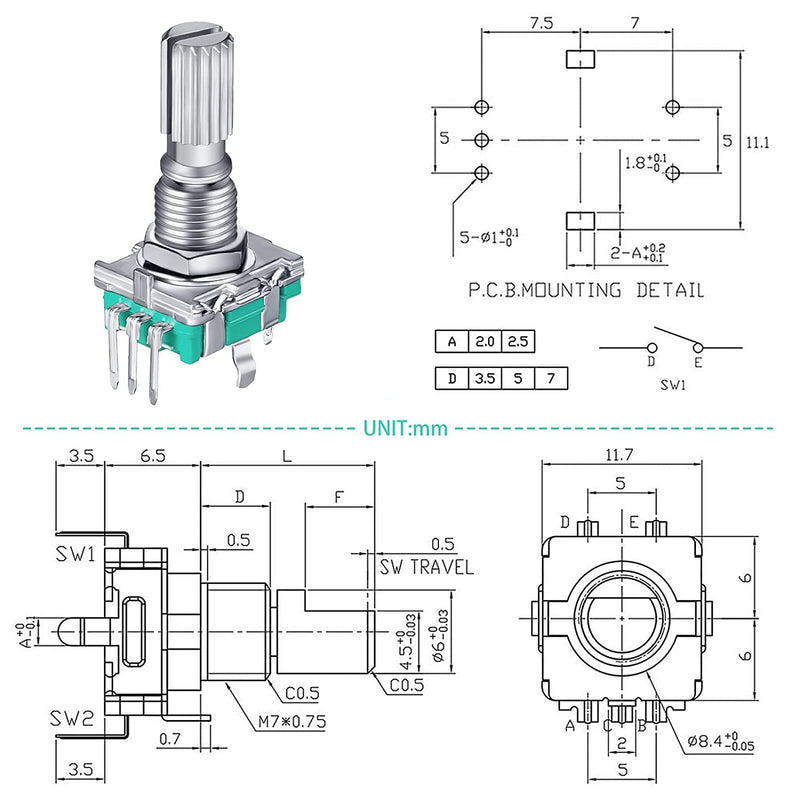 RUNCCI-YUN Set of 10 EC11 360 Degree Rotary Encoder, 5-Pin EC11 Audio Digital Potentiometer, Rotary Encoder Module with Switch and Rotary Knob for Automotive Electronics Multimedia Audio