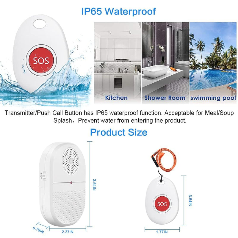 [Australia - AusPower] - ChunHee Wireless Caregiver Pager Call Button Nurse Alert System Call Bell for Home/Elderly/Patient Emergency Vibration Pager 2 Transmitter+1 Receiver(800+Feet Operating Range) 2Transmitter+1Receiver 
