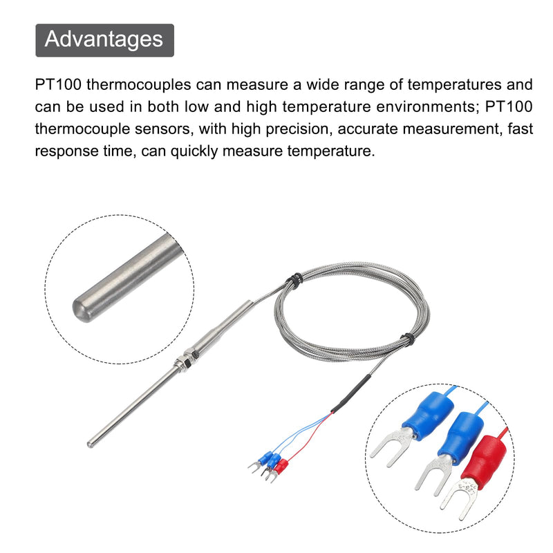 [Australia - AusPower] - MECCANIXITY 2pcs PT100 RTD Thermocouple Stainless Steel M8 Temperature Sensor Probe -50 to 1300C 6.6ft 5x100mm 