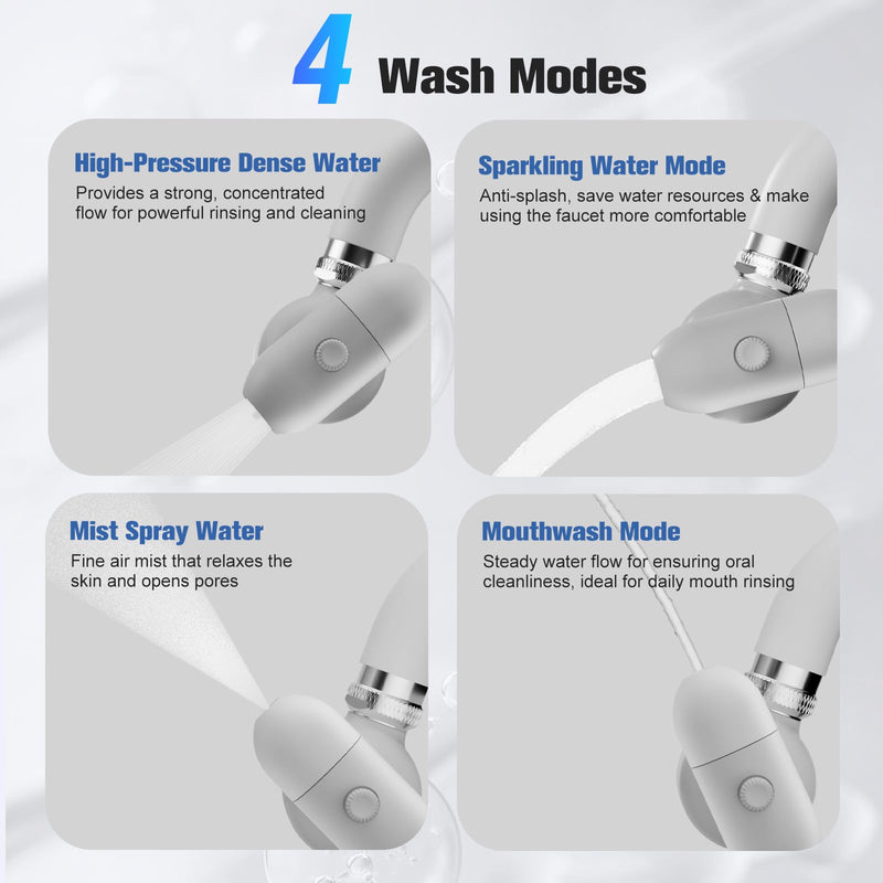 4 Modes Multifunctional Kitchen & Bathroom Water Filter for Sink Faucet with 2pcs Replacement Filters - 99.9% Chlorine Removal - Skin Hydration in 2 Weeks-Compatible with Most of Faucet A-Grey