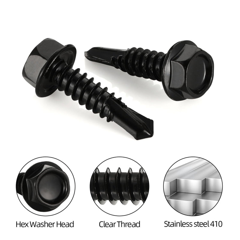 [Australia - AusPower] - #14 x 1-1/4" Black Hex Washer Head Self Drilling Screw, Flanged Hex Self Tapping Screws, Sheet Metal Screws, 410 Stainless Steel, 60 PCS #14 x 1-1/4" 