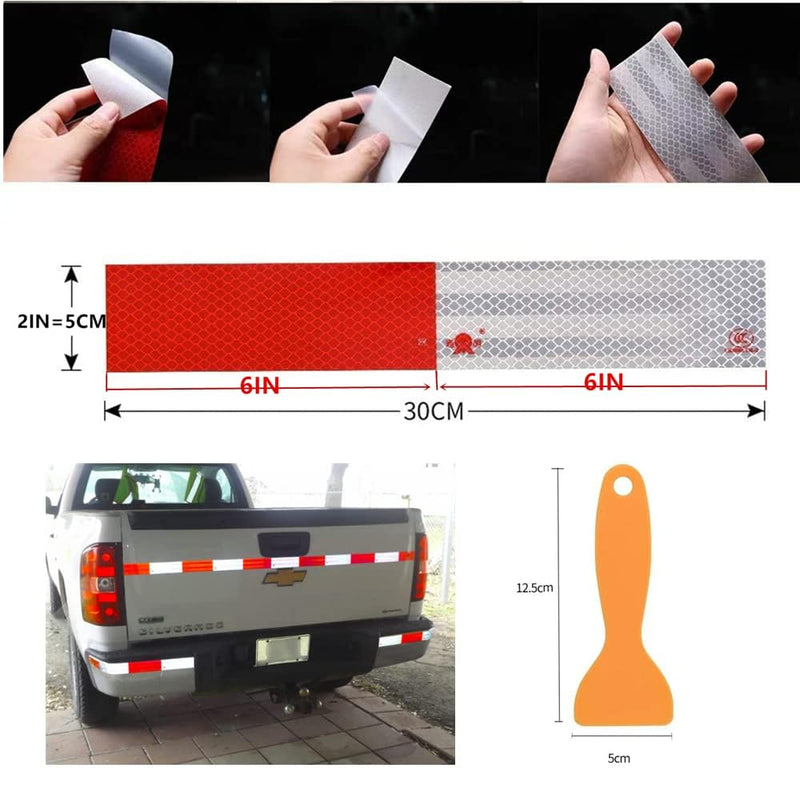 Reflective Tape, 2" × 12" Red & Silver High Intensity Self Adhesive Waterproof Trailer Outdoor Safety Caution Reflector for Cars, Trucks, Trailers, Boats, Road Signs (100) 100