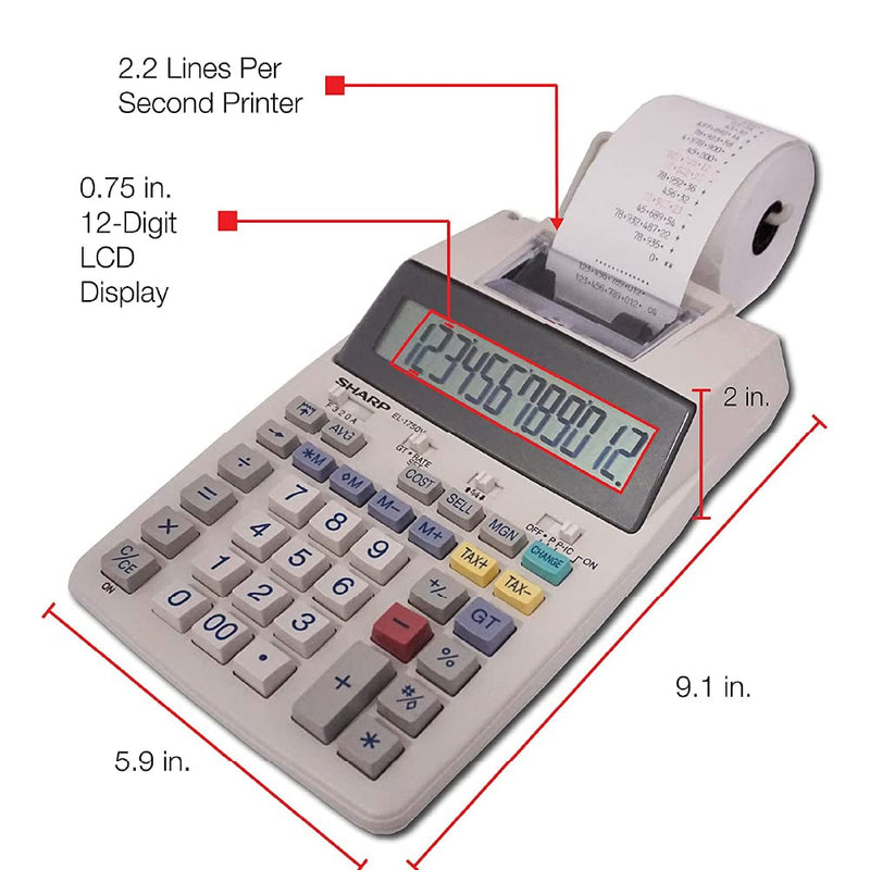 [Australia - AusPower] - Sharp SH-EL1750V Printing Calculator, Black/Red 