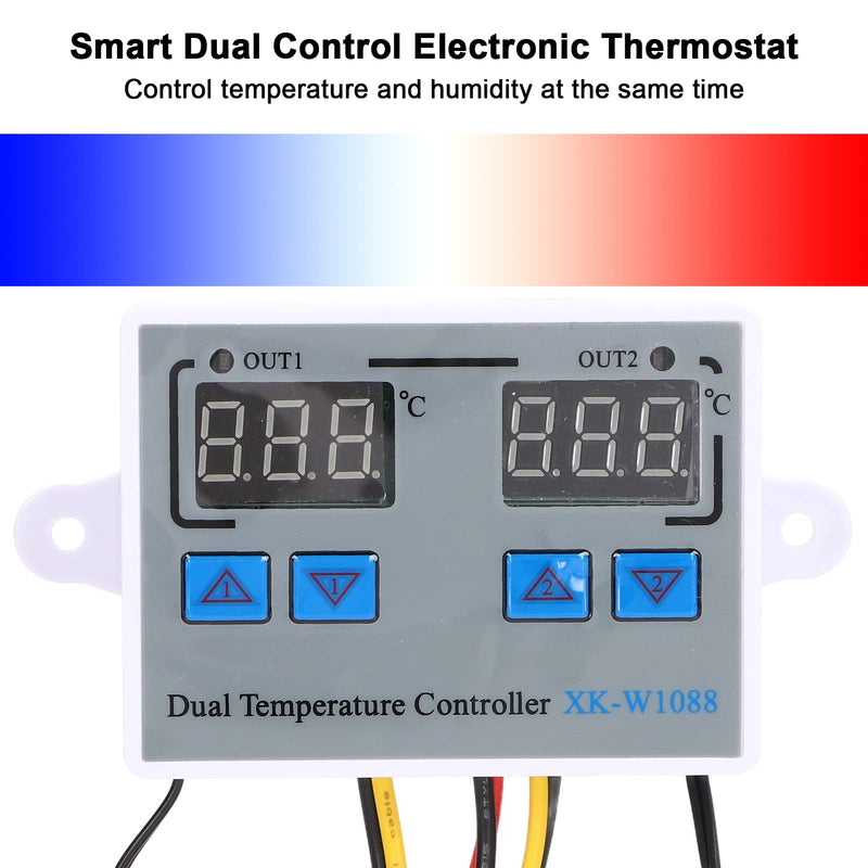 [Australia - AusPower] - Dual Display Temperature Humidity Controller, Digital Thermostat Dual Temperature Controller 12V Direct Output Heating Cooling Thermostat Switch NTC 10K Sensor for Aquarium Tank Greenhouse 