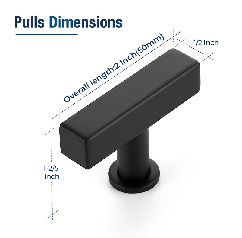 JOY DECOR 20 Pack Matte Black Single Hole Center Cabinet Hardware Handles Stainless Steel Square Dresser Pulls Black Kitchen Drawer Handles for Cabinets