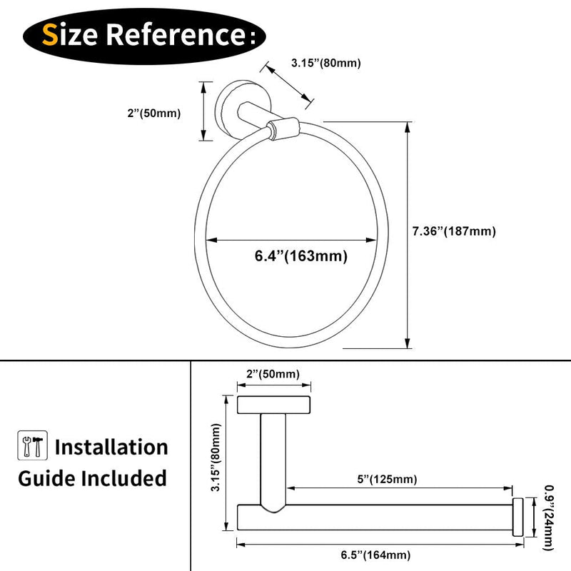 GERZWY Bathroom Hardware Set 2 Piece Black Towel Ring and Toilet Paper Holder SUS 304 Stainless Steel Wall Mounted Matte Black AG1404B-BK