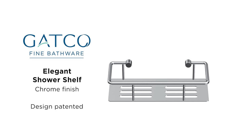Gatco 1432 Elegant Shower Shelf, 10 Inch Chrome Wall Mount Bathroom Storage Shelf, Metal Shower Organizer for Shampoo, Soap and Bath Accessories