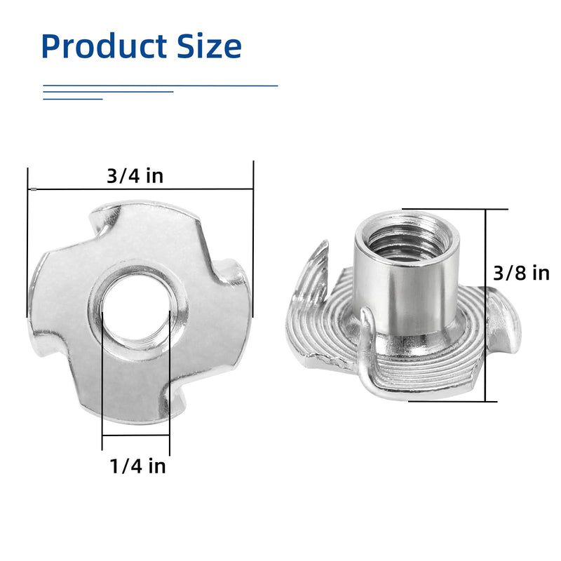 [Australia - AusPower] - 1/4"-20 T-Nuts, 304 Stainless Steel 4 Pronged Tee Nuts, Four-jaw Threaded Inserts for Rock Climbing Holds, Furniture, Cabinetry, Woodworking, Silver, 25 PCS 1/4"-20 