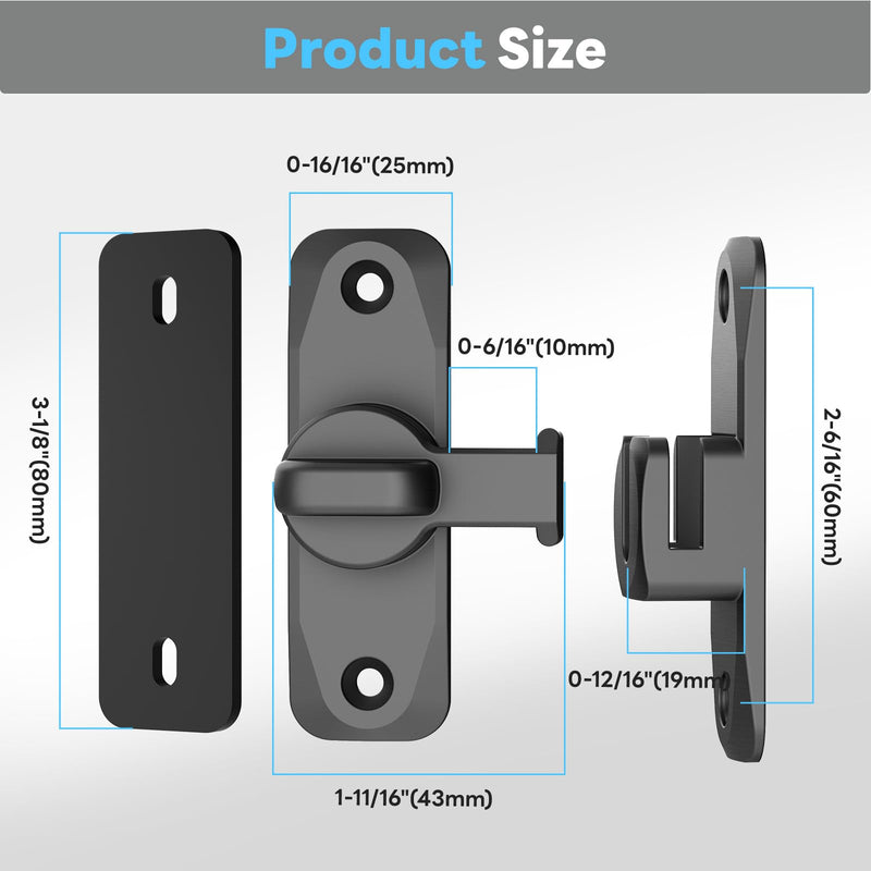 Barn Door Lock, 90/180 Degree Flip Door Locks, Protect Privacy Sliding Gate Latch for Garden, Bathroom, Fence, Outdoor, Shed (Grey-2 pcs) Grey-2 pcs