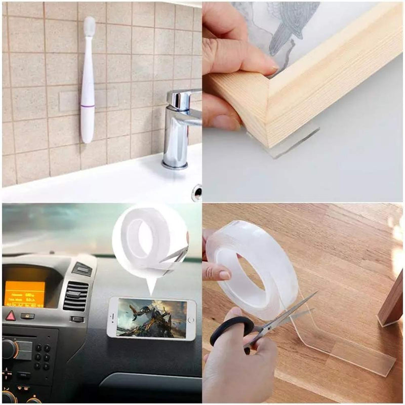 TEZONG Clear Double Sided Wall Tape 16.4ft/5M Extra Large Picture Hanging Tape Multipurpose Mounting Tape Heavy Duty Removable Gel Grip Tape Adhesive Washable Traceless Sticky Tape Anti Slip